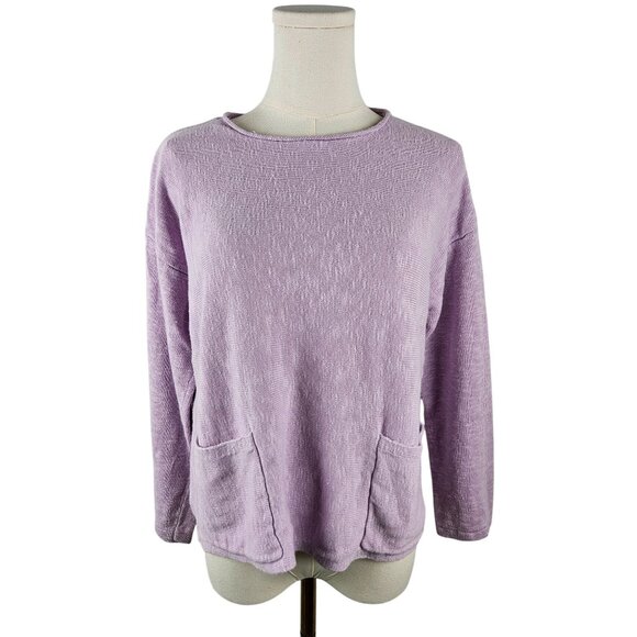 Eileen Fisher Lilac Purple Malow Sweater Size PM Organic Linen Cotton Boxy - Picture 1 of 9